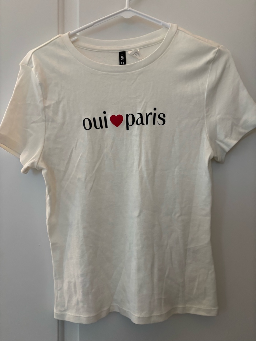 Divided White Tee with Red Heart Graphic